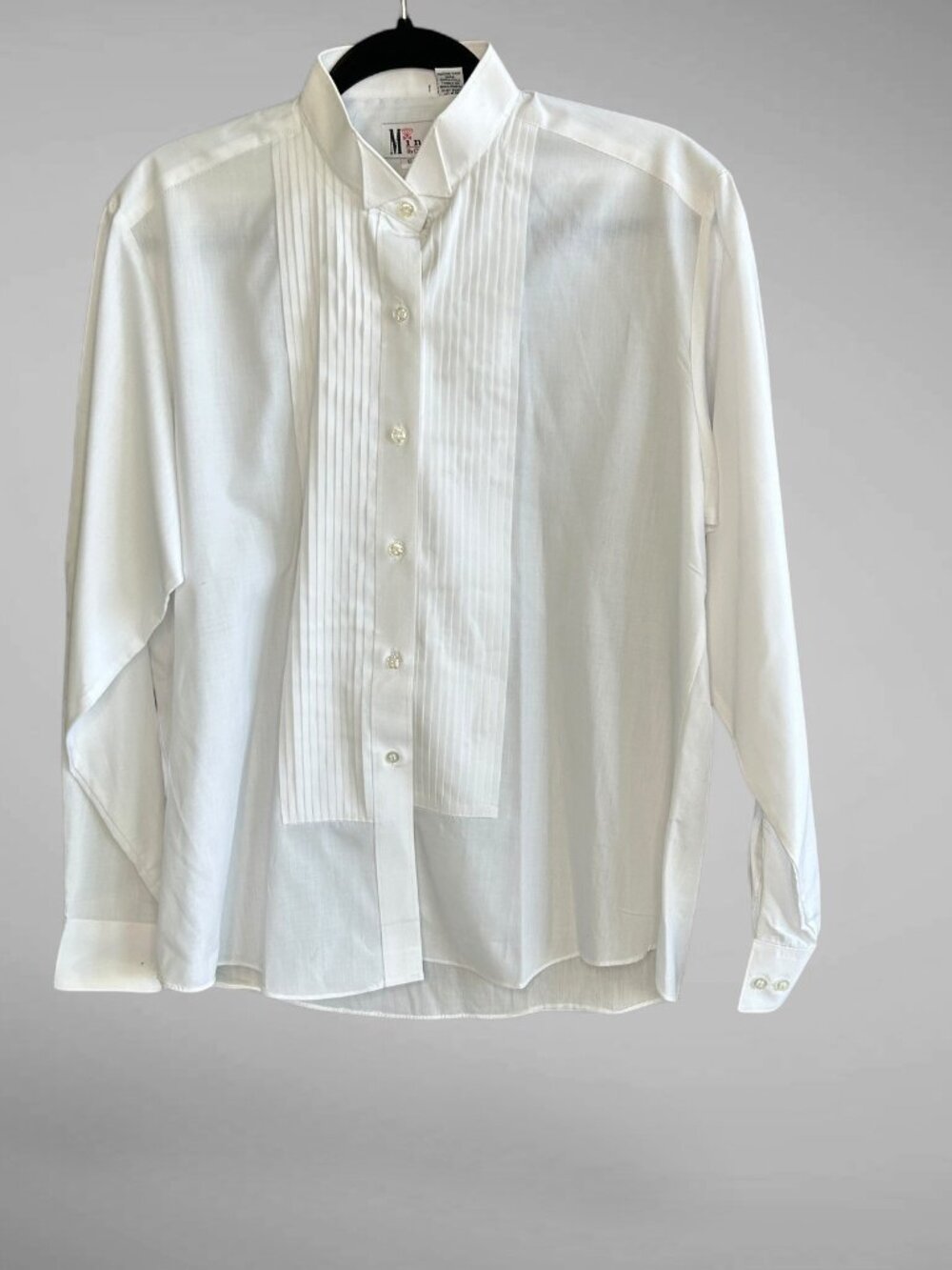 Mina by Chaplin Women's White Tuxedo Shirt Pleated Bib Front Size 12